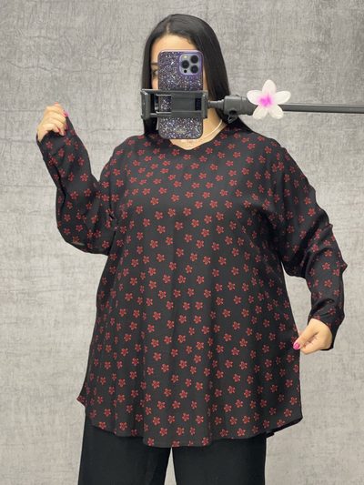 تونیک نخی گل ۵ پر قرمز