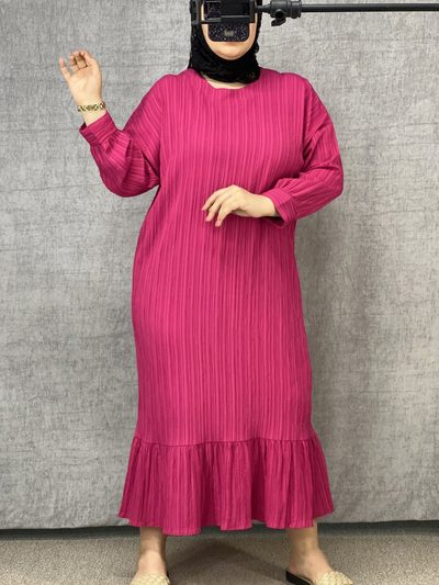 مانتو کراش نخ چین دار سرخابی