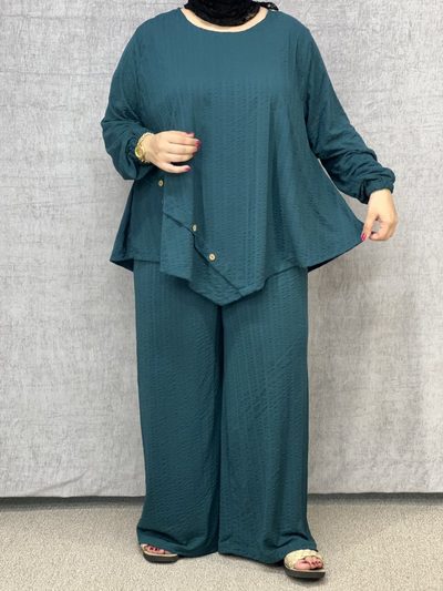 شومیز شلوار تریکو ژاکارد سبز کله غازی