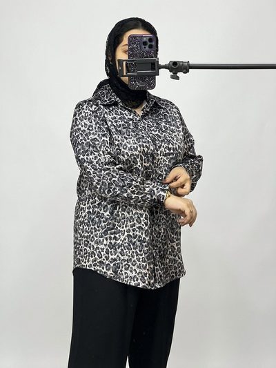 شومیز ساتن پلنگی طوسی